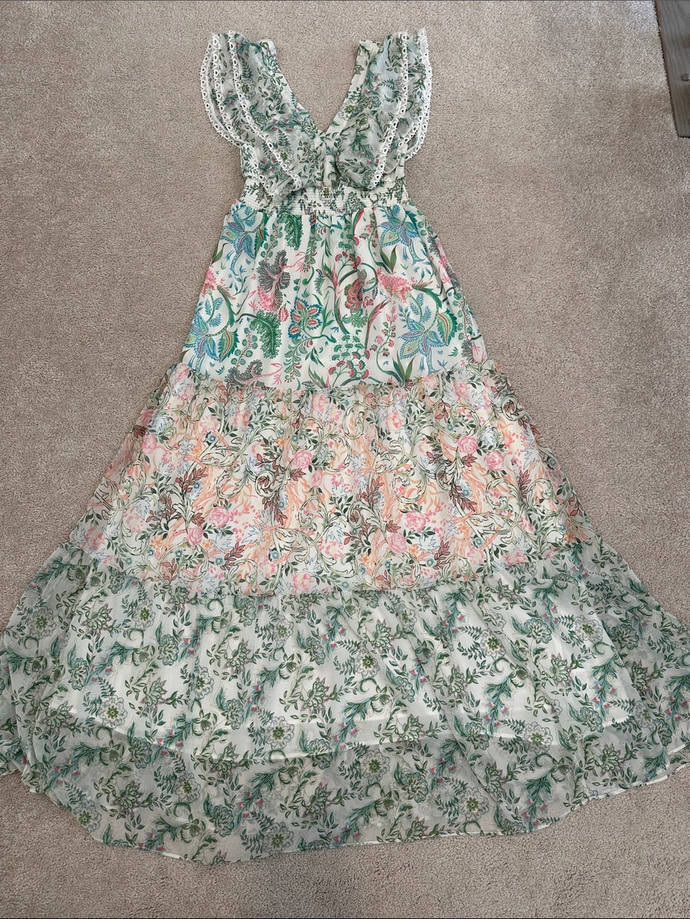 House of Harlow 1960 Cream Maxi Dress with Green and Pink Floral Print